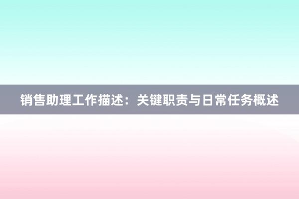 销售助理工作描述：关键职责与日常任务概述